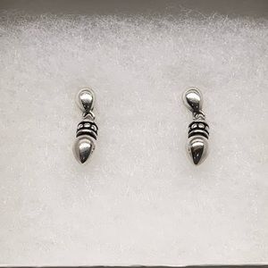 Sterling silver beaded dangle post earrings.
